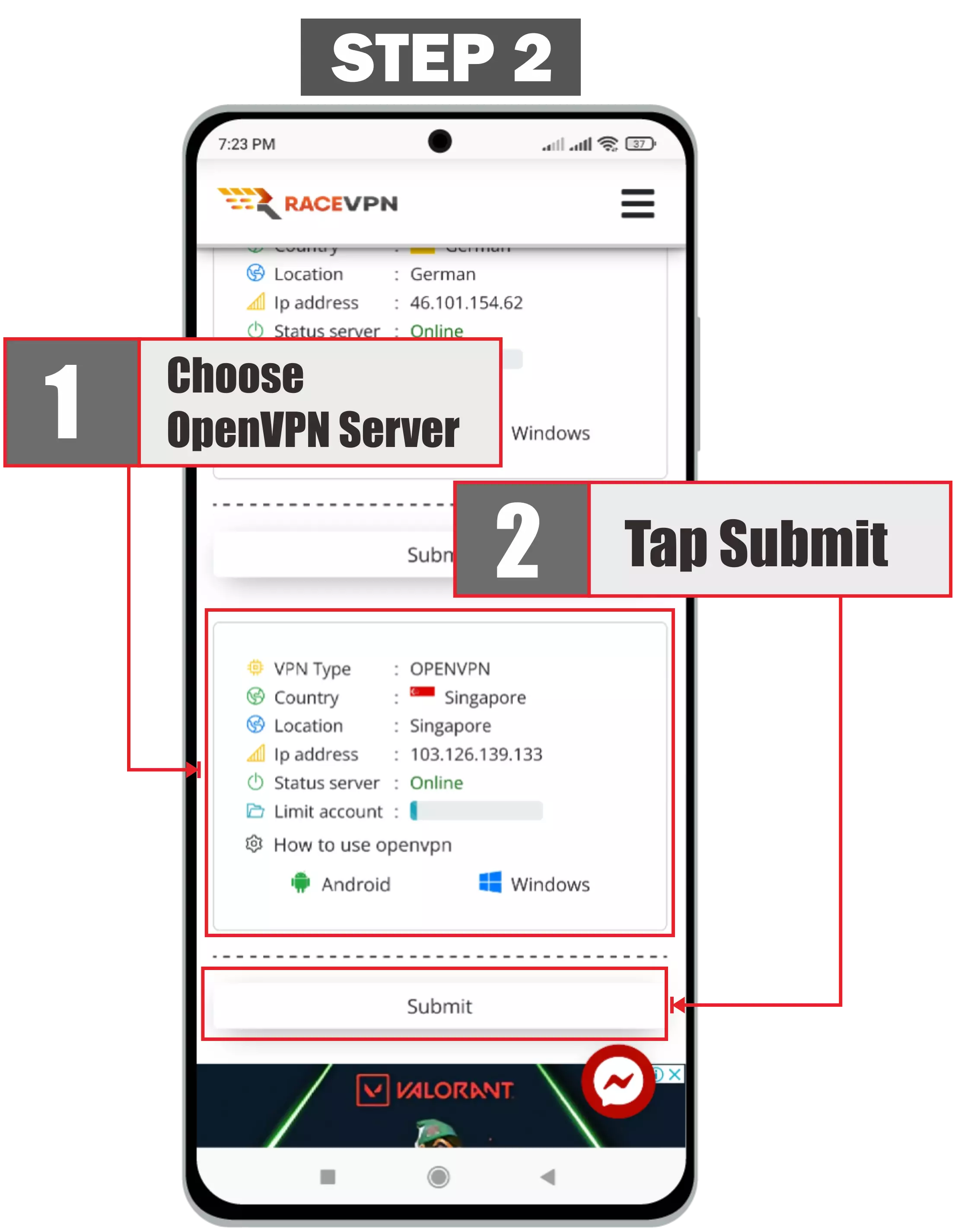 The second step is how to use openvpn on android