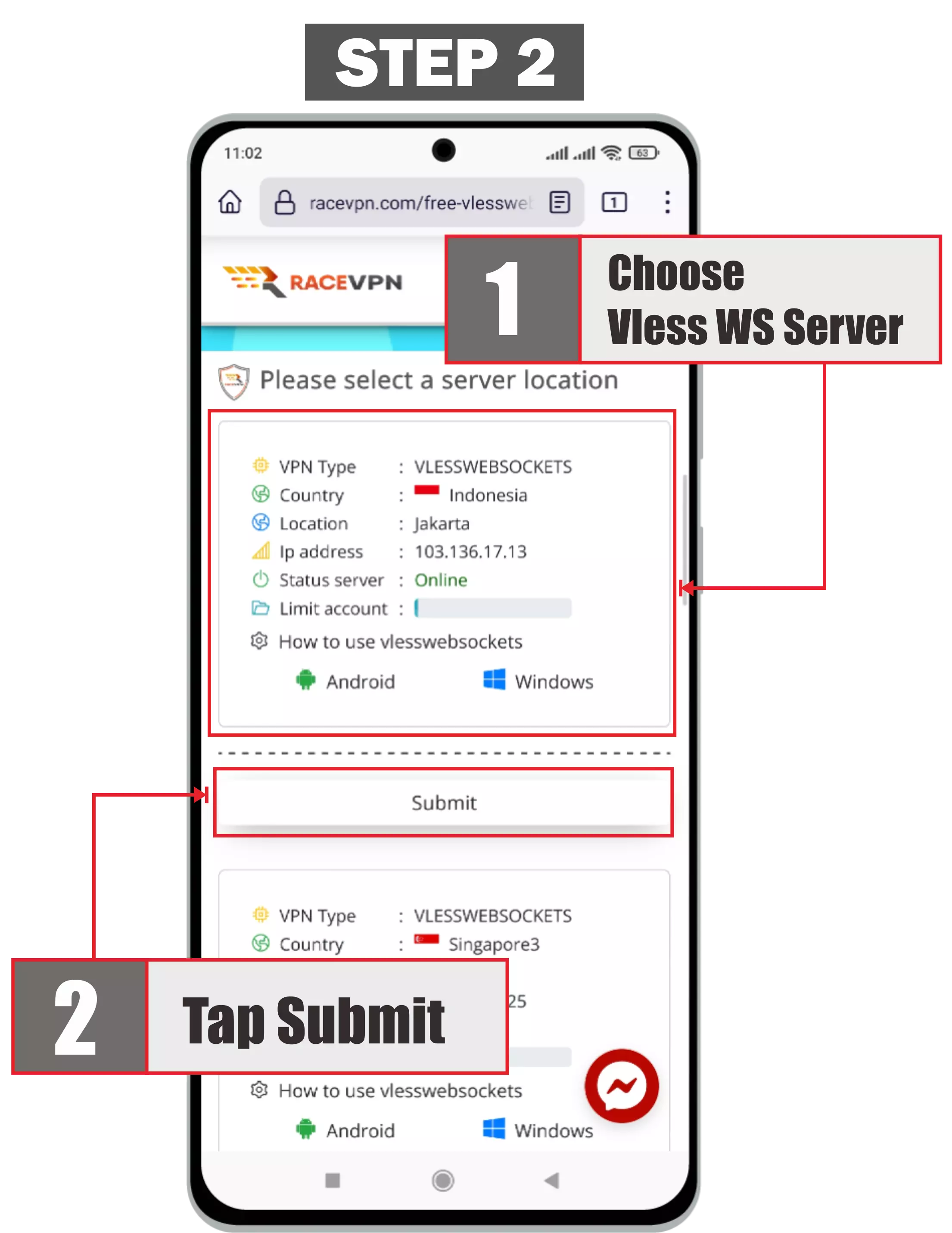 The second step is how to use vless websocket on android