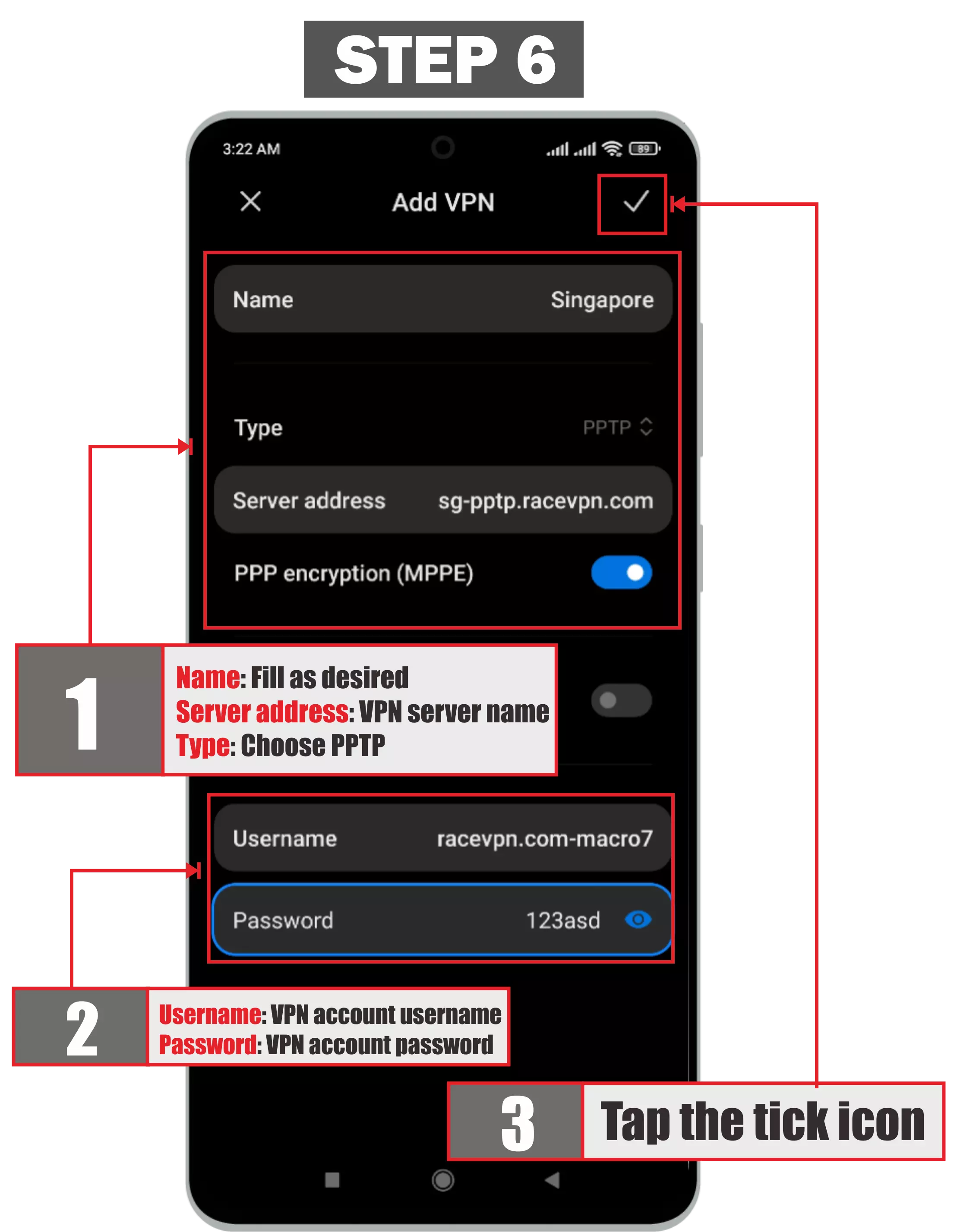Connect to the PPTP Profile - PPTP VPN on Android