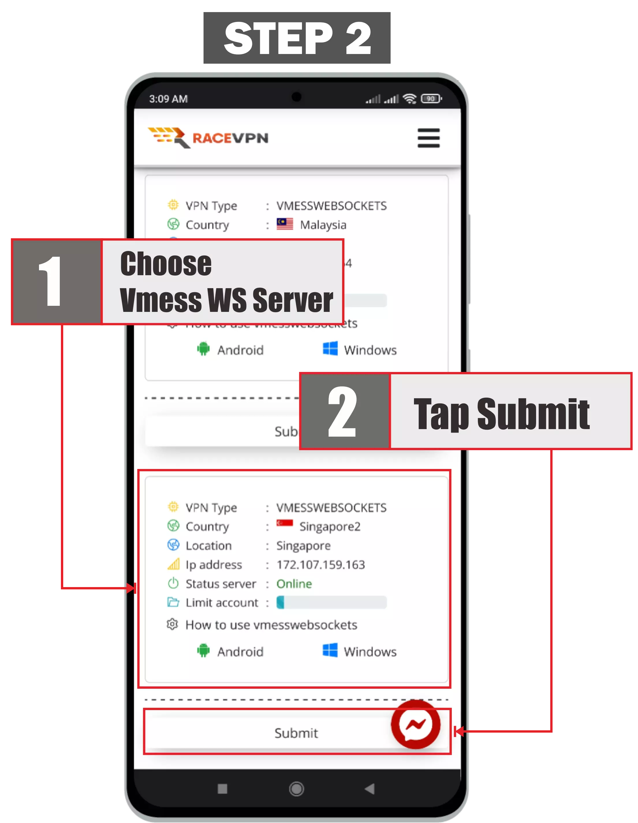 Create a RaceVPN V2Ray Account on Android